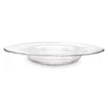 Clear glass platter with wide shallow bowl and rimmed edges.