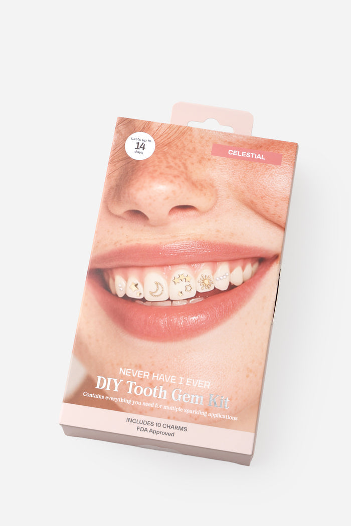 CELESTIAL DIY Tooth Gem Kit with celestial charms for teeth, lasts up to 14 days, FDA approved.