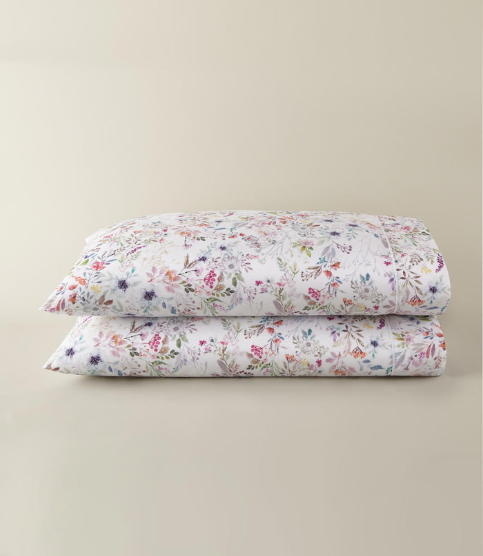 stacked pair of Chloe Percale Pillowcases with satin stitch hem, Floral