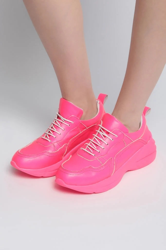 A trendy pair of pink Electra chunky sneakers for women, the perfect fashion statement.