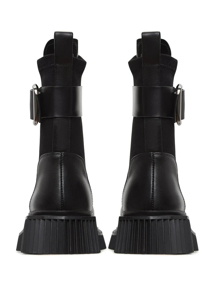 A trendy pair of black Ciara ankle boots with chunky soles - the perfect stylish addition to any outfit.