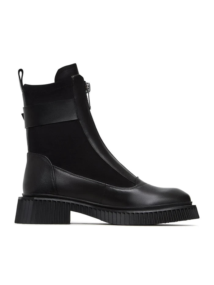 A close-up image of black chunky sole Ciara ankle boots, perfect for a stylish and trendy look.