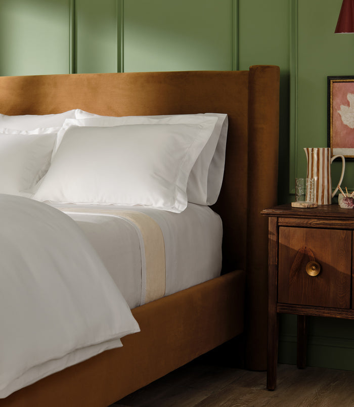 Clara sateen duvet set on bed, White