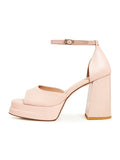 A chic pair of classic beige open toe heels, perfect beige high heel sandals for women fashionistas.