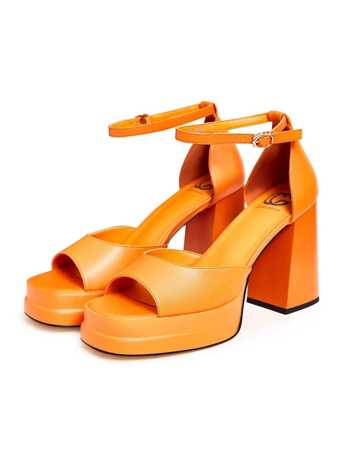 Buy stylish orange open toe high heels sandals online - a pair of vibrant orange heels, perfect for any occasion.