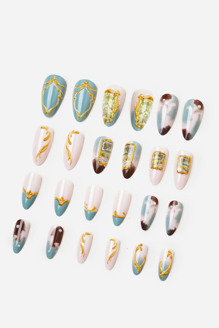 CLAUDE MONET BRIDGE OVER A POND OF WATER LILIES - ALMOND PRESS-ON NAILS