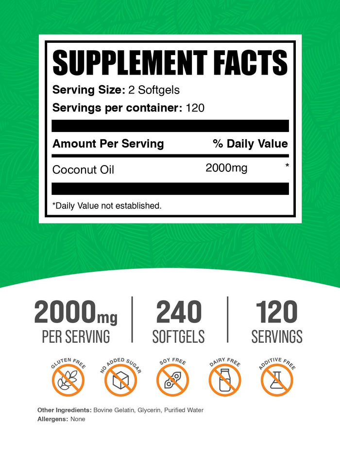 Coconut oil 240 softgels label