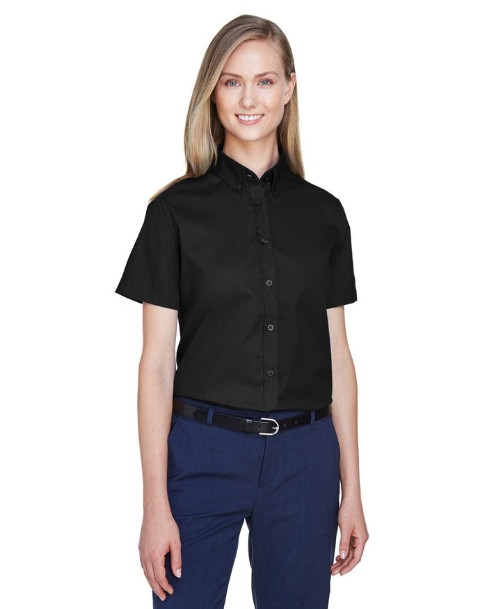 Core 365 78194 Ladies' Optimum Short - Sleeve Twill Shirt - Ninja Transfers