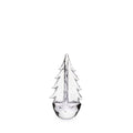 Clear glass evergreen tree-shaped candle with textured branches and rounded base.