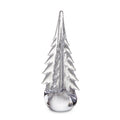 Clear glass evergreen tree with crackle texture and rounded base, approximately 12 inches tall.