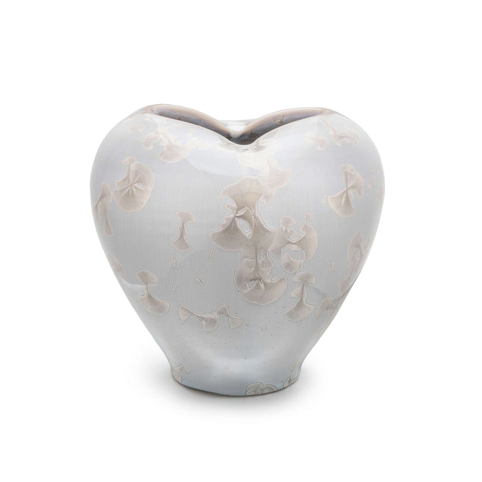 Large white heart-shaped vase with frosted surface featuring embossed jellyfish pattern throughout.