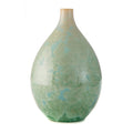 Jade-colored teardrop vase with crystalline texture and blue-toned patterned surface.