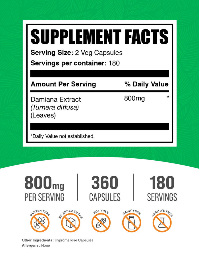 Damiana Leaf Capsules 360ct Label