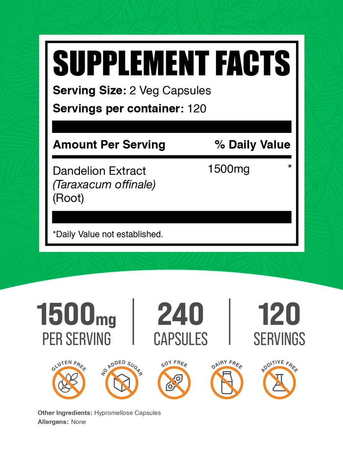 Dandelion Root Capsules 240ct Label