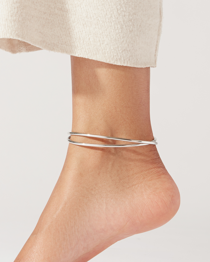 JENNY BIRD  Dane Bangle Anklets Silver Waterproof Ankle Bracelet Stack