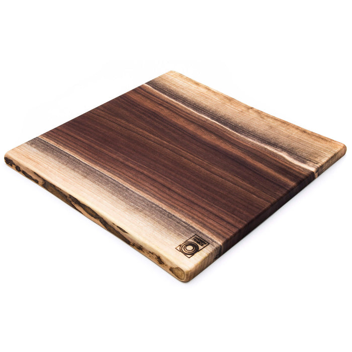 Black walnut wood board with natural live edges on two sides and light wood grain detail.