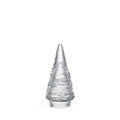 Clear glass cone-shaped tree with textured horizontal bands and a clear base.