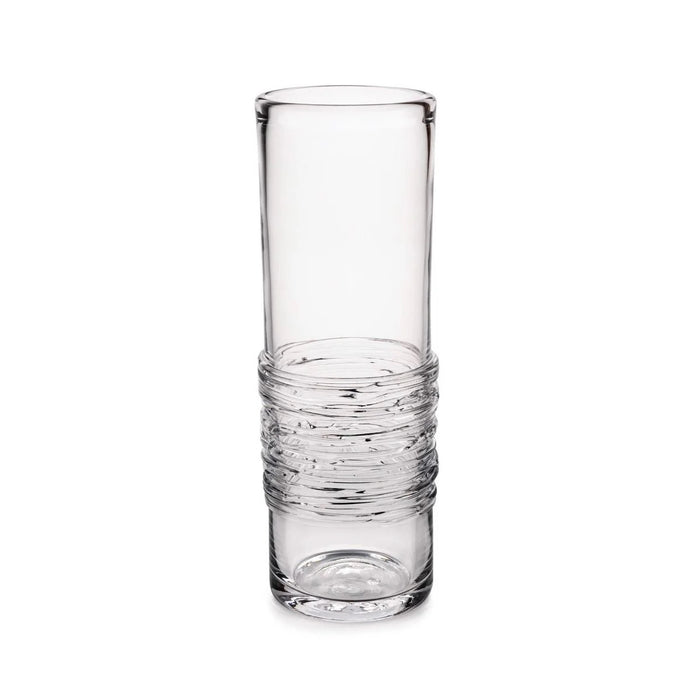 Clear glass cylinder vase with textured wrap detail around the middle section.