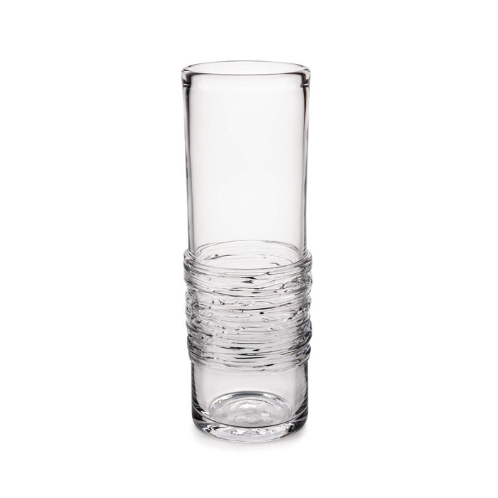 Clear glass cylinder vase with textured wrapped band around lower section.