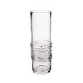 Clear glass cylinder vase with textured wrapped band around lower section.