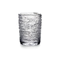 Clear glass tumbler with textured horizontal bands wrapping around the cylindrical body.