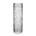 Tall clear glass vase with horizontal textured bands throughout the cylindrical body.