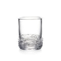 Clear glass tumbler with textured band around lower portion.