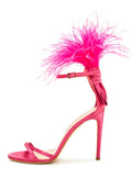 Elegant Feathered High Heel Sandals - Fushia
