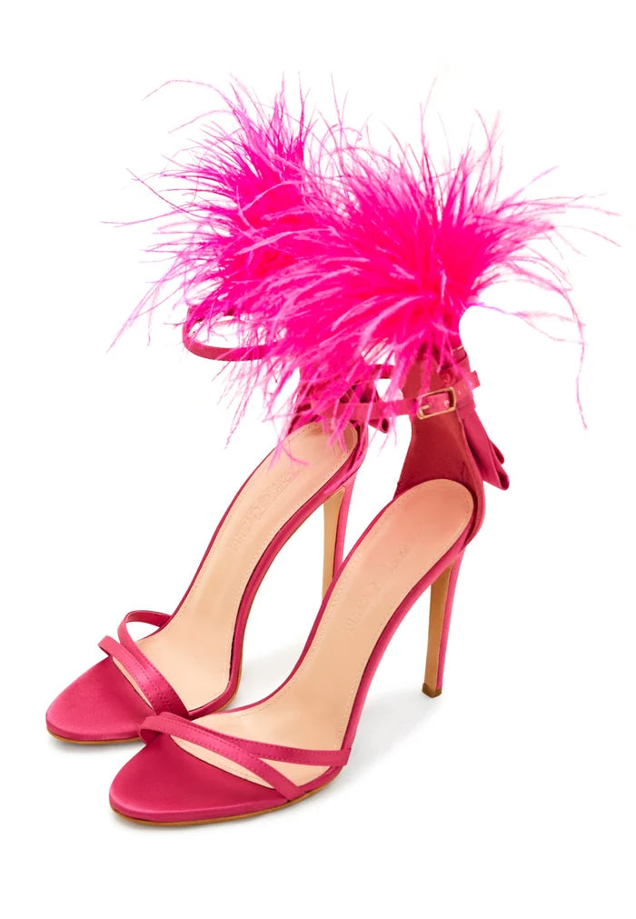 Elegant Feathered High Heel Sandals - Fushia