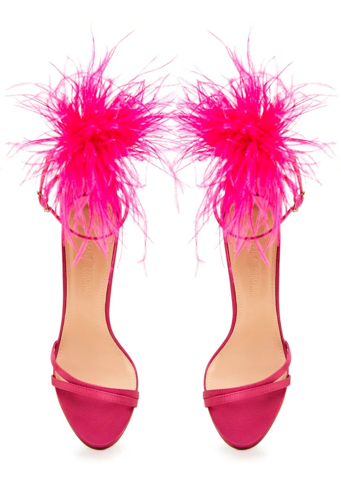 Elegant Feathered High Heel Sandals - Fushia