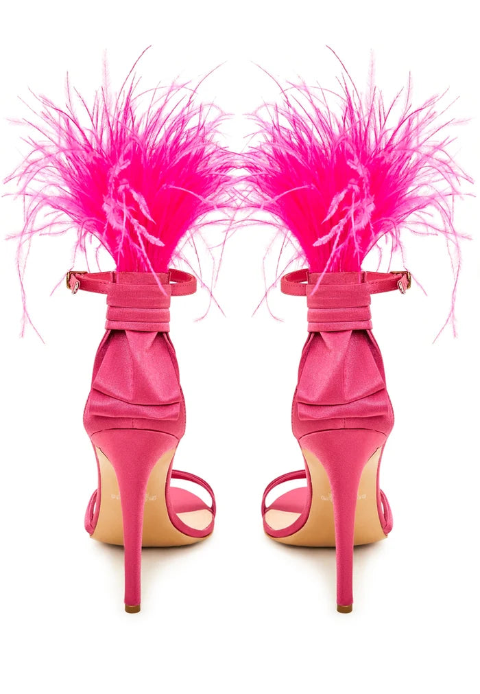 Elegant Feathered High Heel Sandals - Fushia