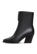 A stylish pair of elegant black zipper heel boots, perfect for fashion-forward women's footwear.
