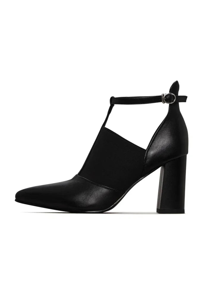 A trendy and stylish collection of women's block heel shoes, including T-Strap heels, elevated sandals, and chunky heel footwear, perfect for fashionistas looking for fashionable high heels.