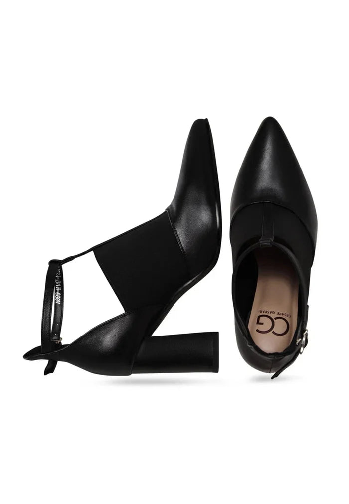 A stylish pair of women's block heel T-Strap sandals, featuring elevated design and chunky heel footwear for a fashionable statement.