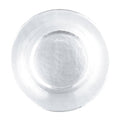 Clear glass coaster with circular center depression and flat outer rim.