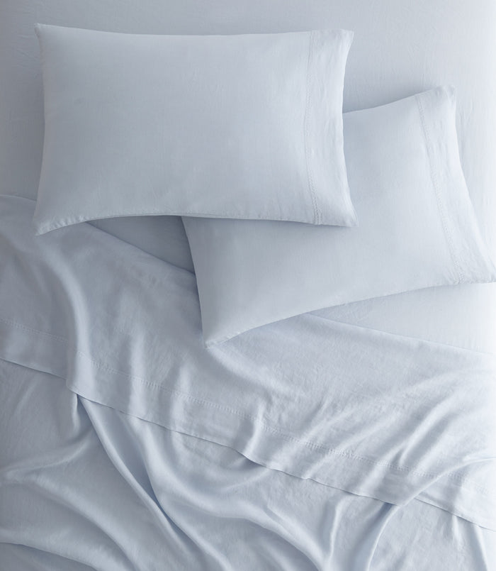 European Washed Linen Sheet Set lifestyle, Sky