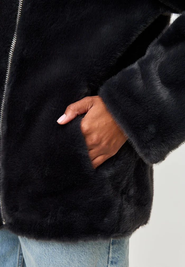 A stylish black Diana faux fur coat, perfect for winter fashion outerwear.
