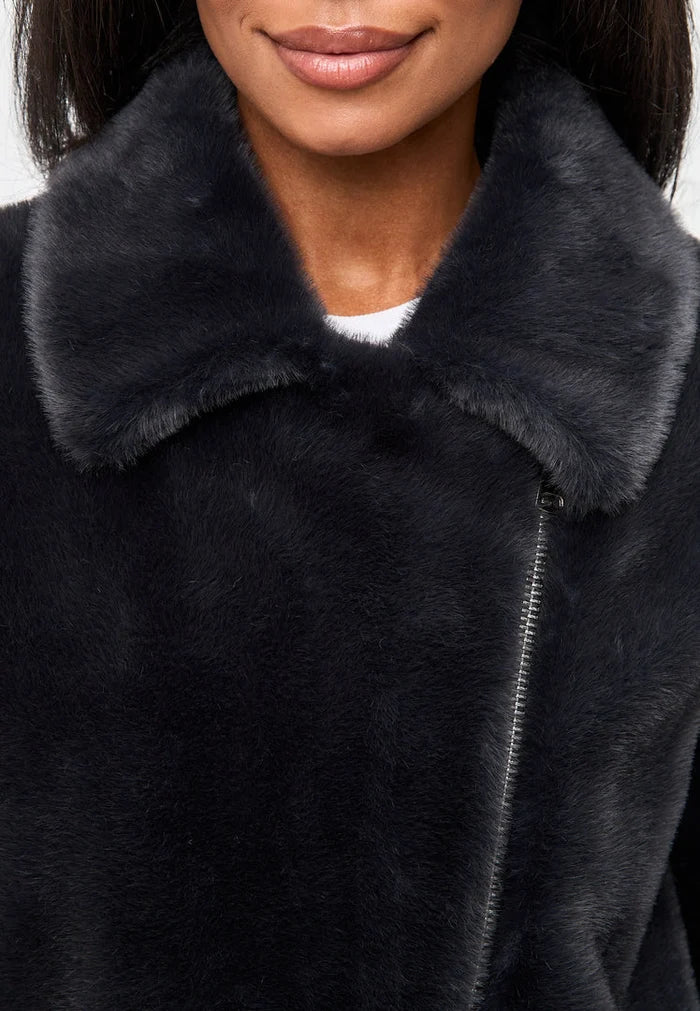 A stylish black Diana faux fur coat, perfect for winter as a fashion outerwear choice.