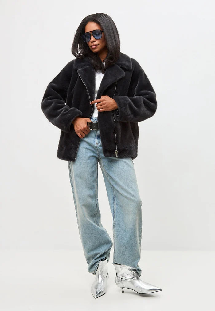 A stylish black Diana faux fur coat, the perfect winter fashion outerwear.