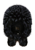 A stylish black faux fur hat perfect for keeping warm in the winter.