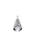 Clear glass evergreen tree figurine with pointed top and five-sided faceted design, approximately 6 inches tall.