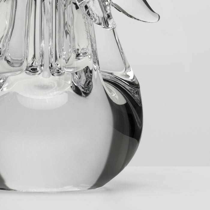 Clear glass ornament with five-sided geometric shape and black accent detail.