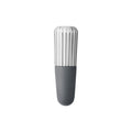 Silver-toned wine stopper with ribbed top and gray rubber grip base.