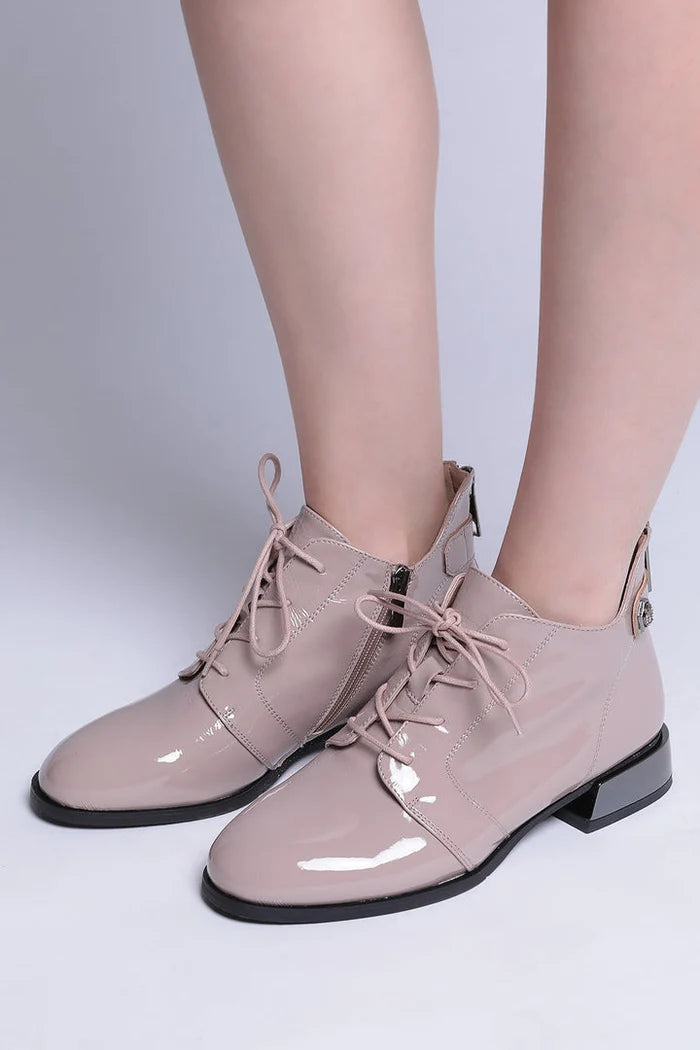 Gloss Lace-Up Ankle Boots Margo - Pearl