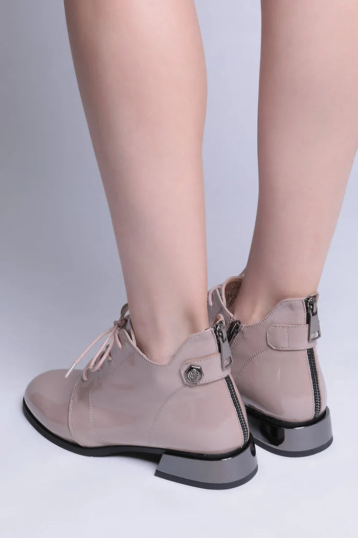 Gloss Lace-Up Ankle Boots Margo - Pearl