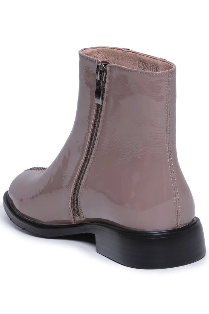 Glossy Zip-Up Ankle Boots Brie - Beige