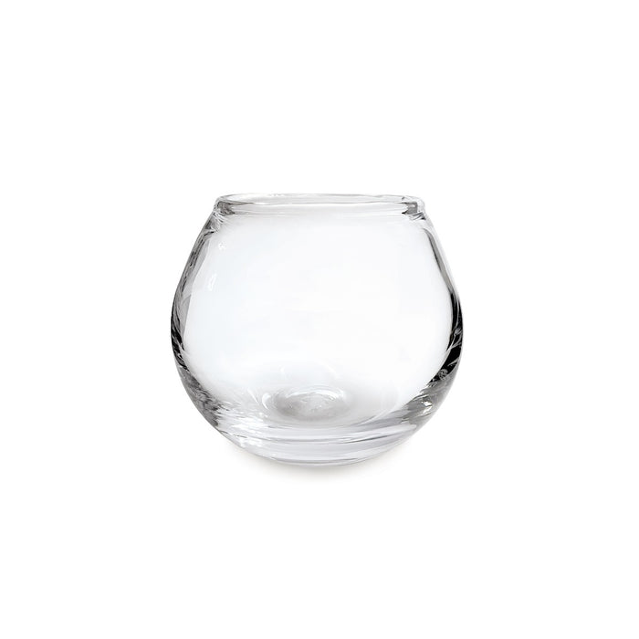 Clear glass bowl with curved sides and rounded bottom, designed as a wine chiller base.
