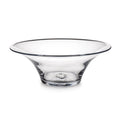Clear glass bowl with wide flared rim and tapered base with dark rim accent.
