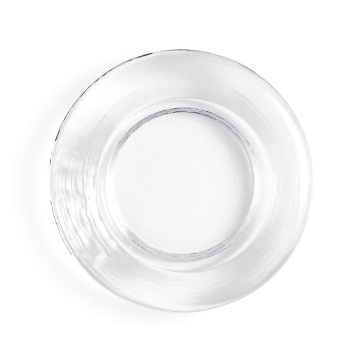 Clear glass coaster with concentric circular ridged pattern and silver-toned inner ring.