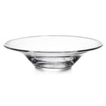 Clear glass bowl with wide shallow rim and tapered center base.